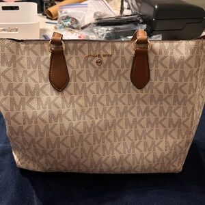 Michael Kors Monogram Tan and Brown Tote